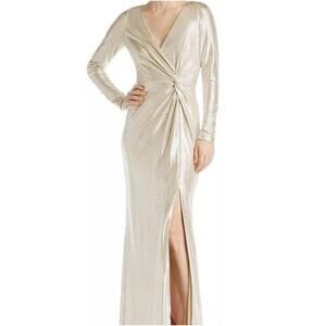Eliza J Formal Dress Full Length Gown Twist Metallic Silver Sparkly Size 8